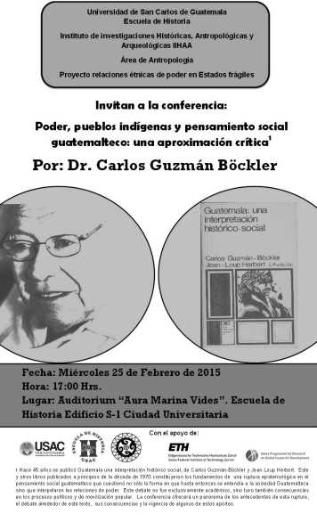 Enlarged view: Official flyer for the public lecture by Dr. Carlos Guzmán Böckler at the Universidad de San Carlos de Guatemala